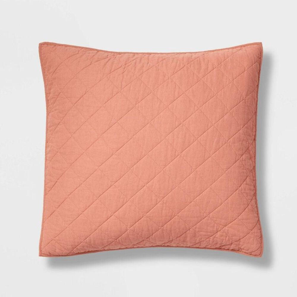 Euro Diamond Stitch Cotton Linen Woven Quilt Pillow Sham - Terracotta